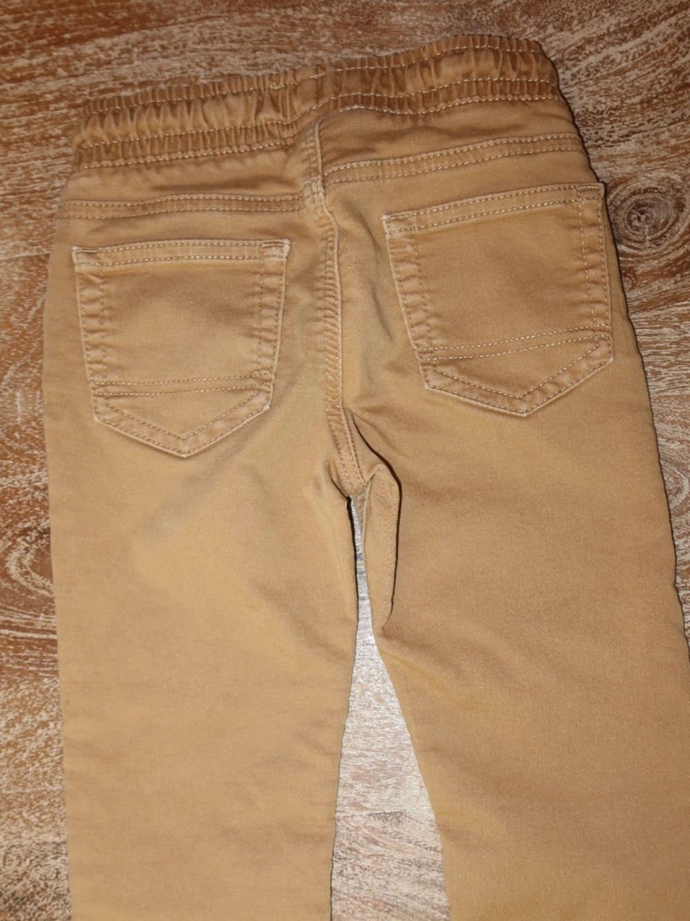 Boys Khaki Color Long Pants Stretchy Material and Stretch Waist with Ties Size 5